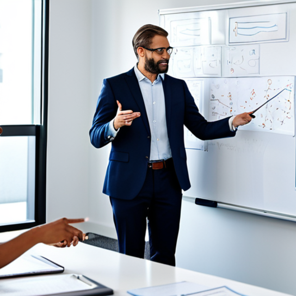 A diverse team of professional business people, fully clothed in modern, modest business attire, dynamically collaborating in a bright, open-plan office. They are gathered around a large interactive whiteboard, engaged in animated discussion and brainstorming, symbolizing a shift from rigid hierarchy to fluid networks. The background subtly depicts abstract, interconnected lines representing collaboration. High resolution, professional photography, perfect anatomy, correct proportions, natural pose, well-formed hands, proper finger count, safe for work, appropriate content, fully clothed, professional dress, family-friendly.