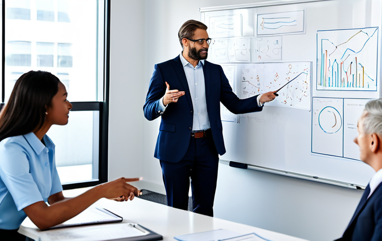 A diverse team of professional business people, fully clothed in modern, modest business attire, dynamically collaborating in a bright, open-plan office. They are gathered around a large interactive whiteboard, engaged in animated discussion and brainstorming, symbolizing a shift from rigid hierarchy to fluid networks. The background subtly depicts abstract, interconnected lines representing collaboration. High resolution, professional photography, perfect anatomy, correct proportions, natural pose, well-formed hands, proper finger count, safe for work, appropriate content, fully clothed, professional dress, family-friendly.