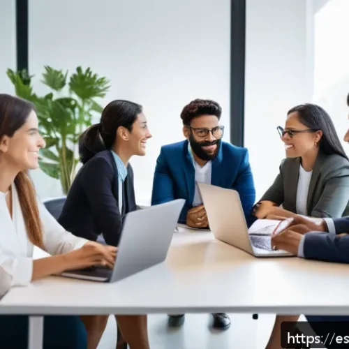 Home 30 다양성의 힘 협력적 창의성 강화하기 - A diverse multicultural team collaborating around a large conference table in a modern office, featu...